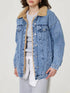 Button Up Collared Neck Plush Denim Jacket - DAVERRI FASHIONS