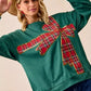 BiBi Plaid Ribbon Bow Detail Christmas Fleece Pullover - DAVERRI FASHIONS