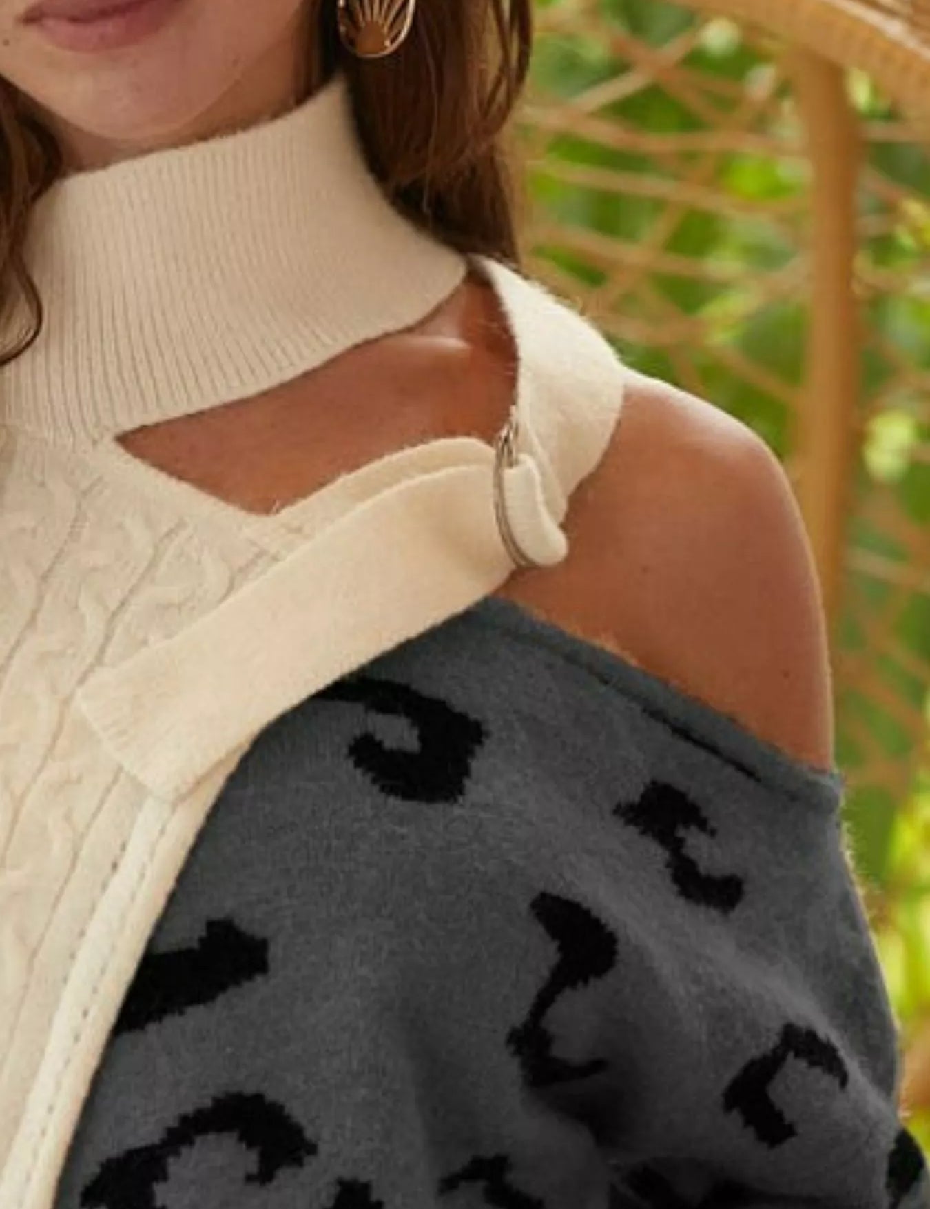 BiBi Cable-Knit Color Block One Shoulder Asymmetrical Sweater | Daverri Fashions