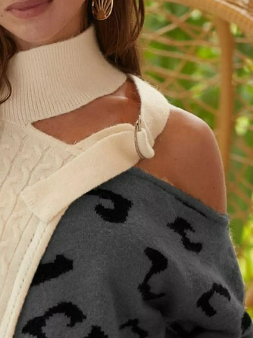 BiBi Cable-Knit Color Block One Shoulder Asymmetrical Sweater | Daverri Fashions