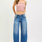High-waisted blue wide-leg Risen barrel jeans with rolled cuffs