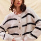 SO ME Stripe Soft Touch Button Cozy Sweater Cardigan - DAVERRI FASHIONS