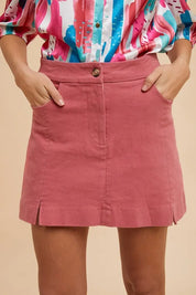 ROSE Annie Wear Comfort Stretch Cotton Slit Detailed Mini Skirt | Daverri Fashions