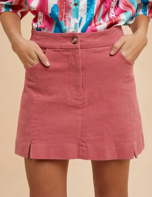ROSE Annie Wear Comfort Stretch Cotton Slit Detailed Mini Skirt | Daverri Fashions