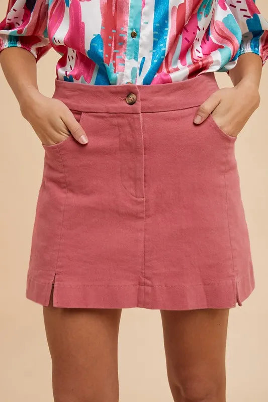 Annie Wear Comfort Stretch Cotton Slit Detailed Mini Skirt ROSE