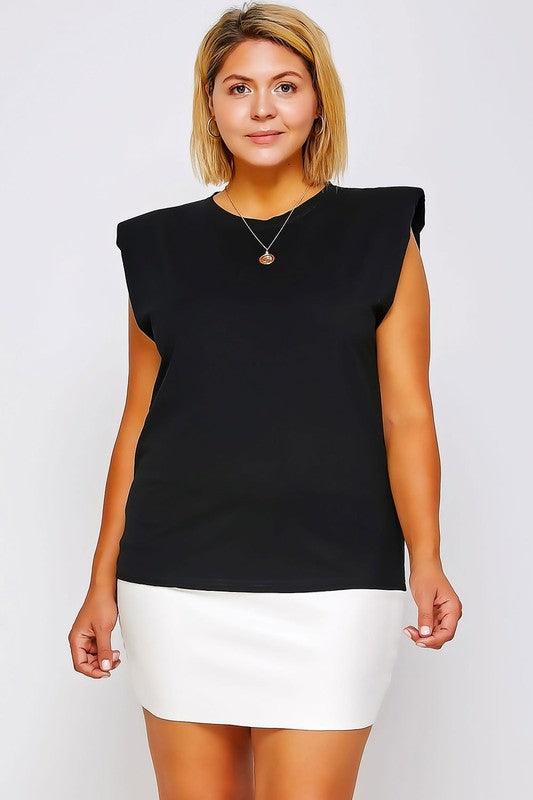 Shoulder Pad Muscle Tee Black Sleeveless Tops