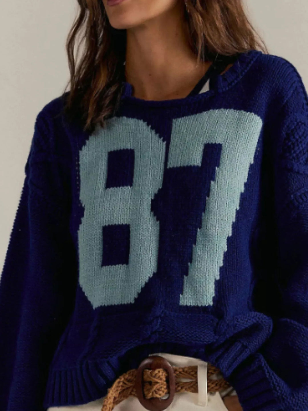 Number 87 Oversized Cable Knit Sweater | Sweaters Daverri Fashions