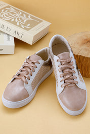 Gold Glitter Star Patchwork PU Leather Lace-up Sneakers | Sneakers Daverri Fashions