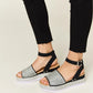 Forever Link Rhinestone Buckle Strappy Wedge Sandals Black Sandals