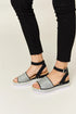 Forever Link Rhinestone Buckle Strappy Wedge Sandals Black Sandals
