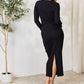 Culture Code Ribbed Long Sleeve Midi Slit Dress - DAVERRI FASHIONS