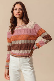 SO ME Multi Color Wavy Stripe Sweater Top | Daverri Fashions