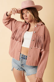 Mittoshop Fringe Detail Cotton Twill Jacket Dusty Blush