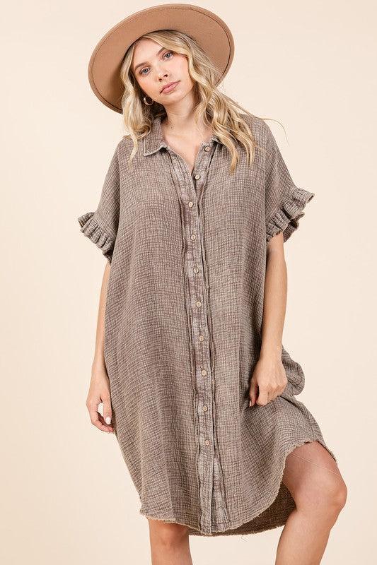 Mittoshop Mineral Wash Cotton Gauze Mini Shirt Dress - DAVERRI FASHIONS