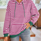 Lovelet Drawstring Striped Long Sleeve Hoodie - DAVERRI FASHIONS