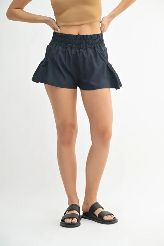 MONO B Smocked High Waist Shorts NAVY