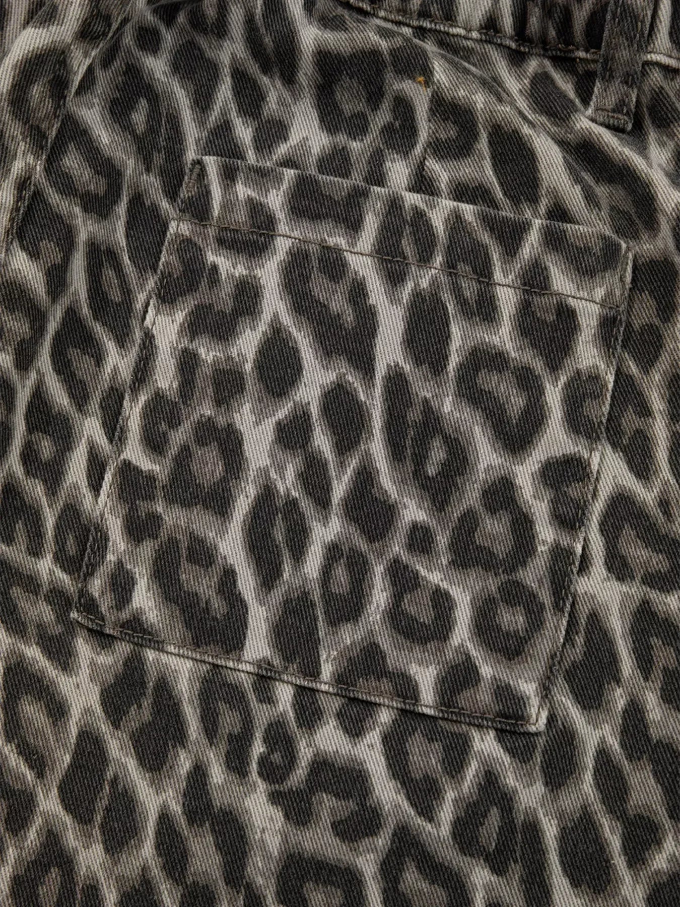 Leopard Straight Loose Leg Raw Hem Jeans - DAVERRI FASHIONS