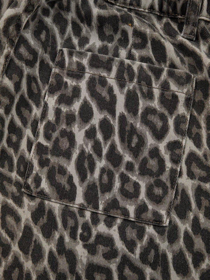 Leopard Straight Loose Leg Raw Hem Jeans | Jeans Daverri Fashions