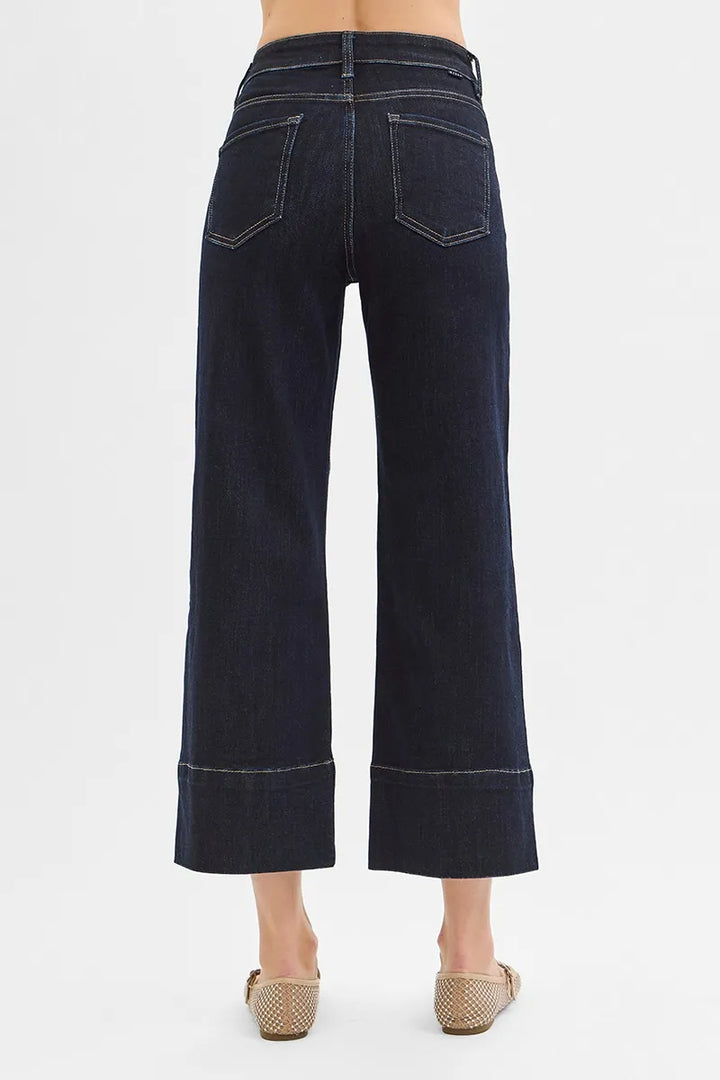 RISEN Tummy Control High Rise Crop Wide Seam Detailed Jeans Jeans