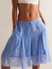 Blue Lace Detail Shorts | Shorts Daverri Fashions