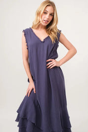 And The Why Washed Cotton Gauze Fringe Detail Tiered Dress | Daverri Fashions