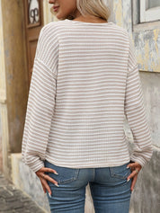 Striped V-Neck Button Front Casual Top | Knit Tops Daverri Fashions