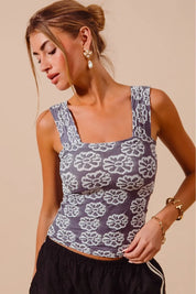 SO ME Two Tone Floral Seamless Tank Top | Tank Tops Daverri Fashions