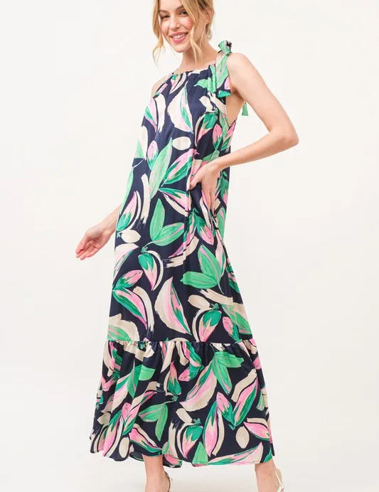 NAVY And The Why Botanical Printed Halterneck Tiered Maxi Dress | Daverri Fashions