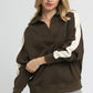 Umgee Color Block Polo Sweatshirt ESPRESSO Sweatshirts