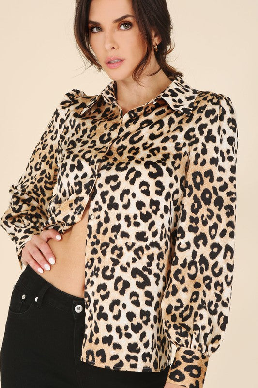 Satin Leopard Print Blouse Blouses