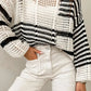 Contrast Striped Crochet Long Sleeve Knit Cover Up - DAVERRI FASHIONS