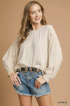 Umgee Linen Scallop Hem Long Sleeve Blouse - DAVERRI FASHIONS