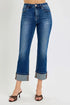 RISEN High Rise Ankle Straight Cuffed Jeans - DAVERRI FASHIONS