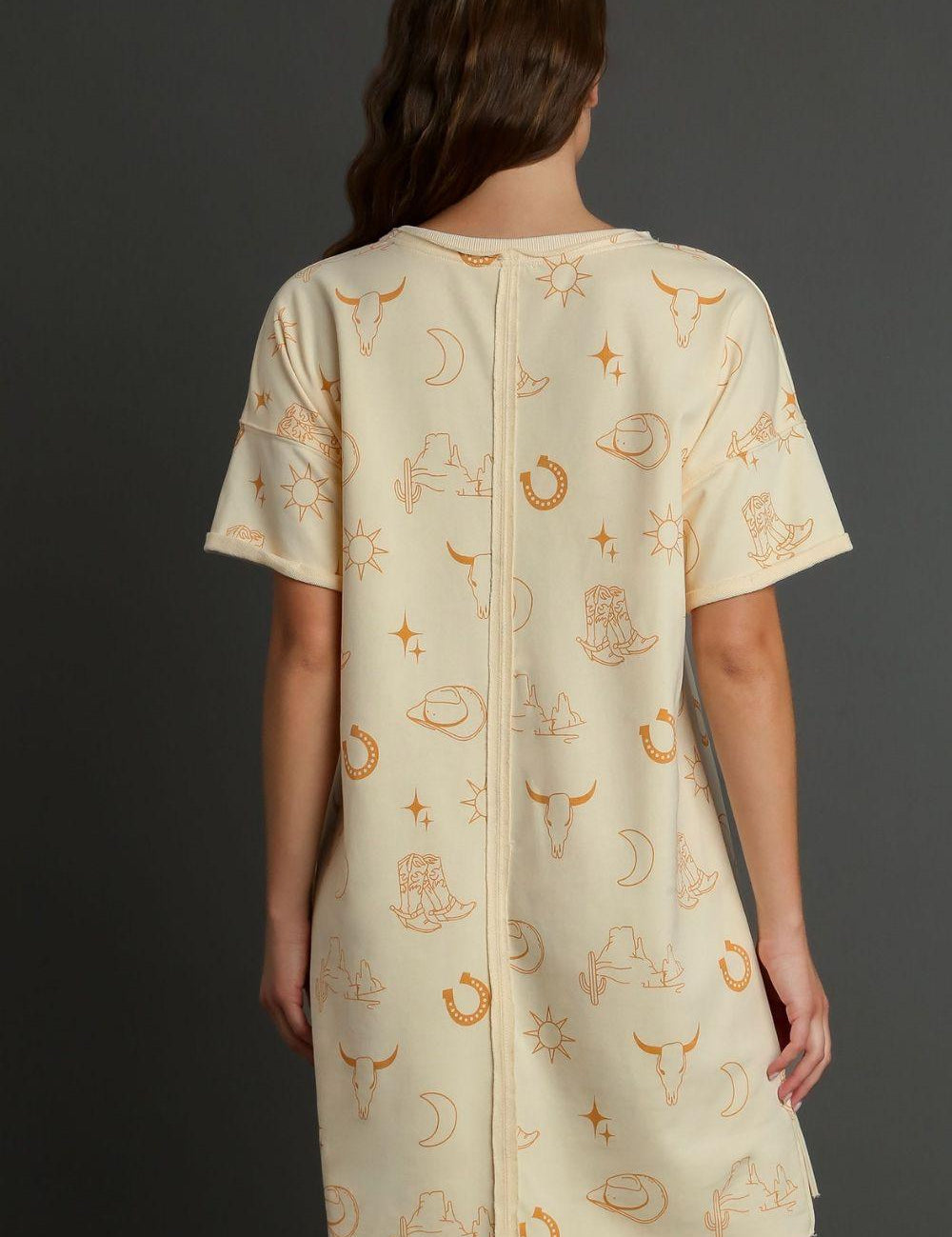 Umgee Full Size French Terry Short Sleeve Round Neck Dress Plus Size | Daverri Fashions