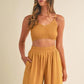 MABLE Smocked Bralette Crop Top and Wide Leg Pants Set Outfit Sets