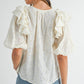 MABLE Eyelet Lace Ruffle Shoulder Puff Sleeve Blouse - DAVERRI FASHIONS