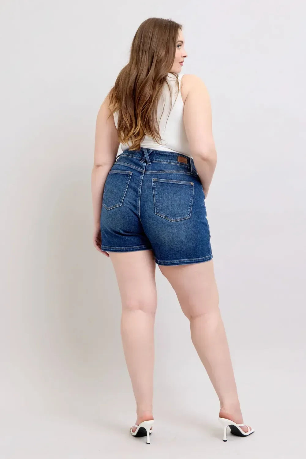 Judy Blue Double Button Waistband Denim Shorts Plus Size - DAVERRI FASHIONS