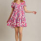 Umgee Full Size Abstract Print Pleat Detail Short Sleeve V-Neck Tiered Dress Plus Size