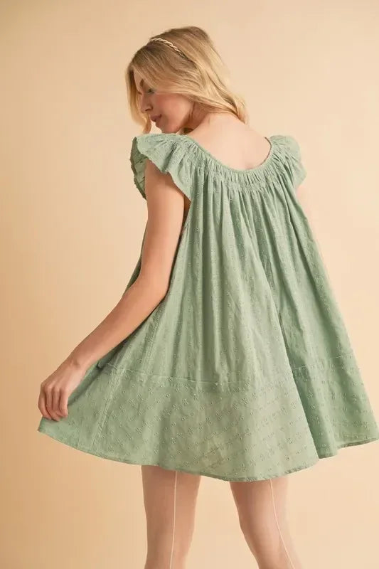 Aemi+Co Ruffled Cap Sleeve Cotton Tunic Mini Dress - DAVERRI FASHIONS