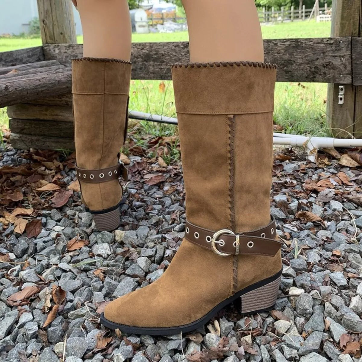 Camel Point Toe Block Heels Boots | Boots Daverri Fashions