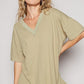 POL V-Neck Half Sleeve T-Shirt Dried Moss T-Shirts