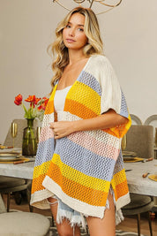 Denim Must Org Blush BiBi Openwork Striped Open Front Knit Cardigan | Cardigans Daverri Fashions
