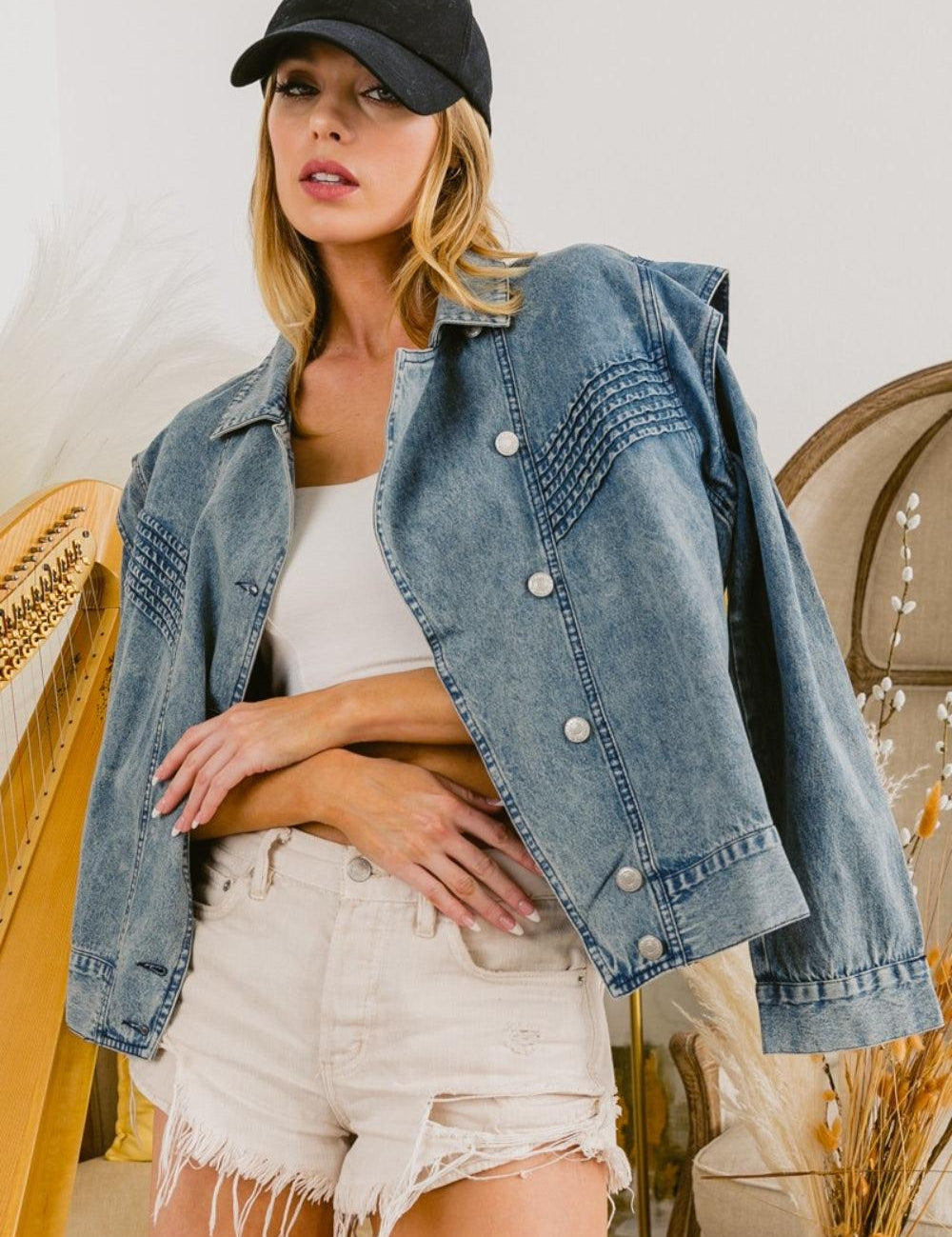 BiBi Button Up Long Sleeve Denim Jacket DENIM Denim Jackets