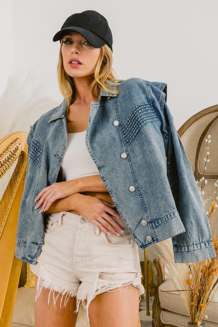 BiBi Button Up Long Sleeve Denim Jacket DENIM Denim Jackets