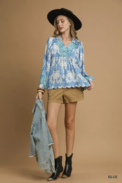 Umgee Printed Long Sleeve Blouse | Blouses Daverri Fashions