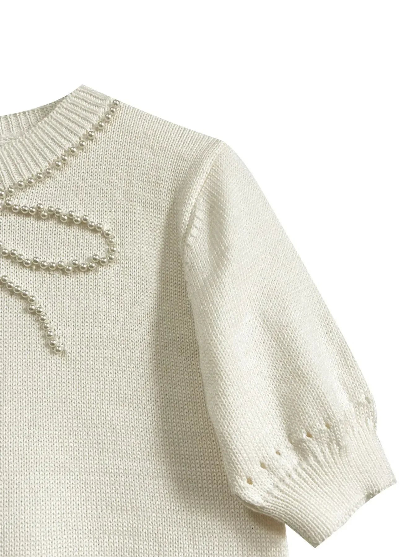 Pearl Bow Embellished Round Neck Sweater - DAVERRI FASHIONS