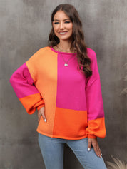 Multicolor Angel Wings Color Block Round Neck Dropped Shoulder Sweater | Sweaters Daverri Fashions