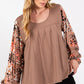 SAGE + FIG Floral Long Sleeve Front Pleated Detail Blouse - DAVERRI FASHIONS