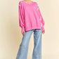 Vibrant pink Davi & Dani oversized knit top with lantern sleeves, size M