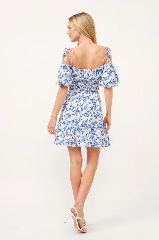 And The Why Off Shoulder Bubble Sleeve Dress Mini Dresses